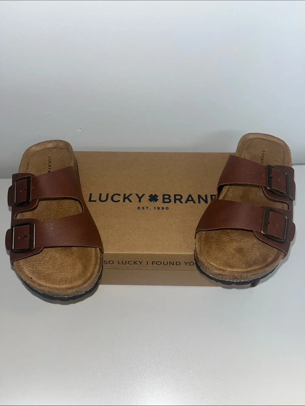 Lucky Brand Sz 13 Blanc Kids Sandals Double Strap Buckle Slide Suede Cork